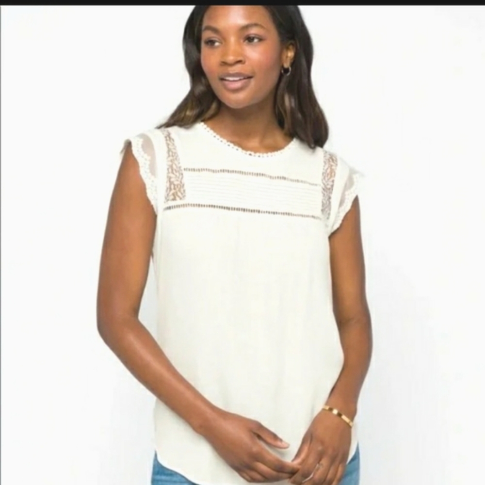 Daniel RAINN white Becru Lace Detail Blouse Size MED